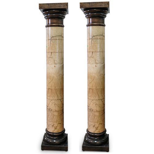Pair Of Large Alabaster Columns