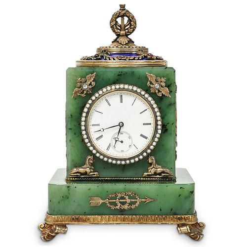 Faberge Nephrite, Enamel and Silver Gilt Clock