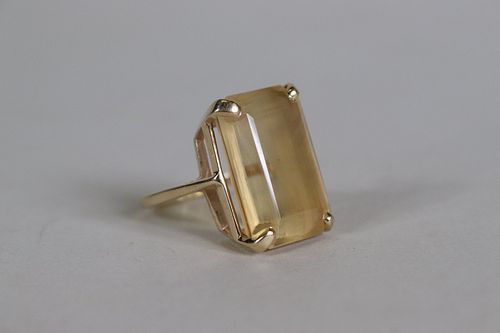 Emerald Cut Citrine and 14K Cocktail Ring