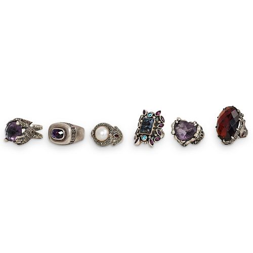 (5 Pc) Semi Precious Stone and Sterling Rings