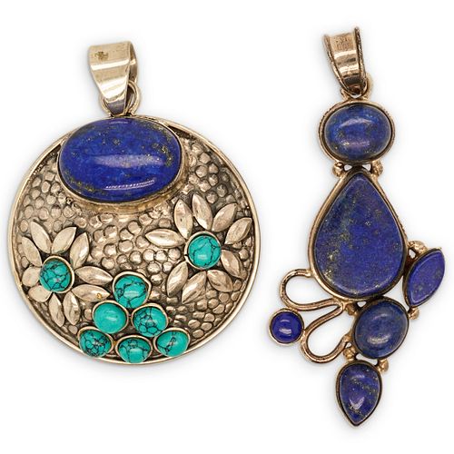 (2 Pc) Sterling Silver, Lapis and Turquoise Pendants