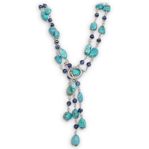 Sterling Beaded Turquoise and Lapis Necklace