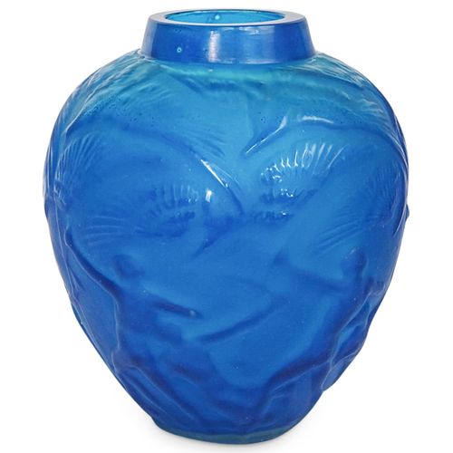 After Rene Lalique Archers Electric Blue Glass Vase