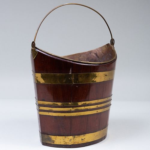 Navette Form Brass-Mounted Mahogany Peat Bucket