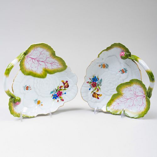 Pair of English Porcelain Leaf Shaped Dishes