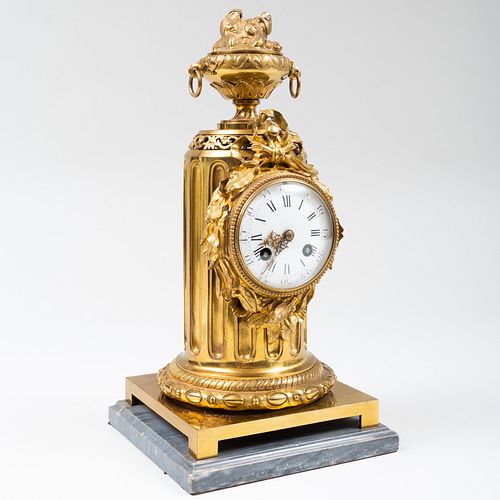 Louis XVI Style Gilt-Bronze Columnar Form Mantel Clock