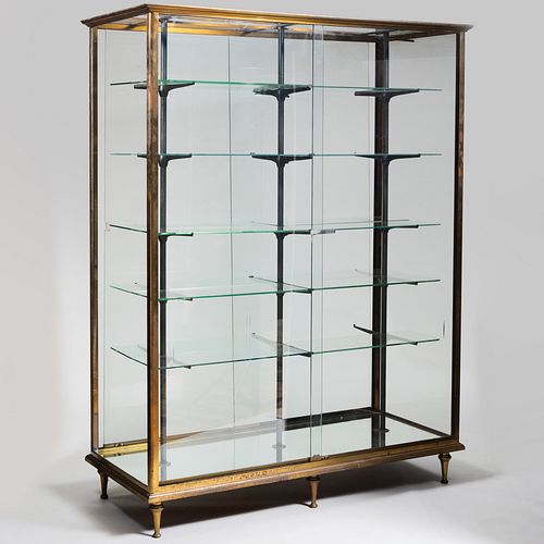 Large Double-Sided Brass, Metal and Glass Vitrine Cabinet, Probably French