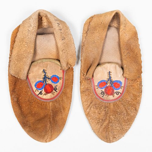 Pair of Native American Beadwork and Hide Moccasins