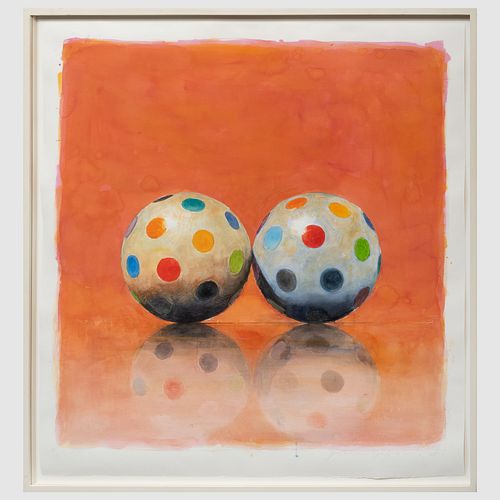 John Gibson (b. 1945): Multicolored Dots on Orange