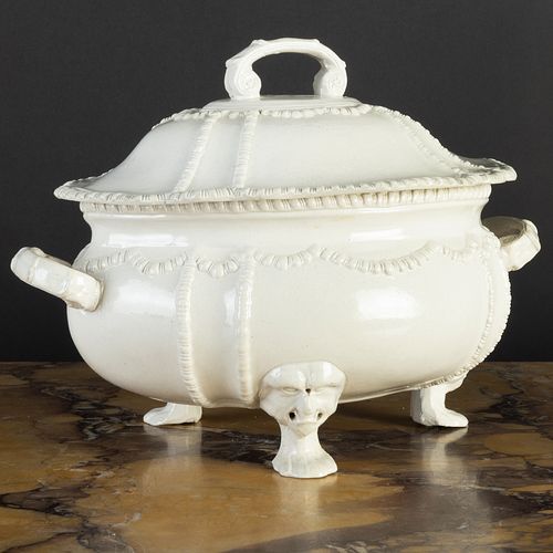 English Salt Glazed Tureen and Cover of Silver Shape