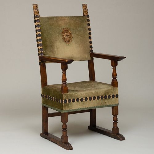 Italian Renaissance Style Walnut and Parcel-Gilt Armchair