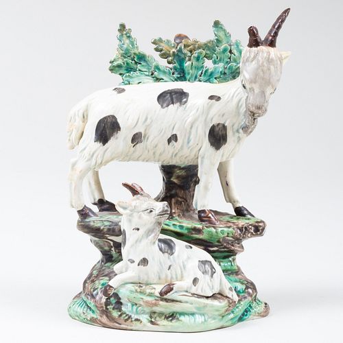 English Pearlware Bocage Figure of a Goat and Kid