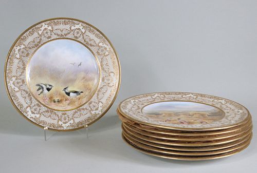 Eight Gilt-Encrusted Royal Doulton Bird Plates