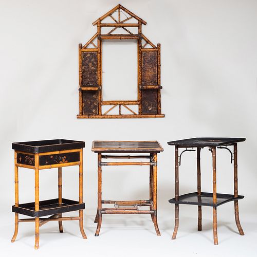 Group of Four Aesthetic Style Faux Bamboo and Lacquer Furniture Pieces