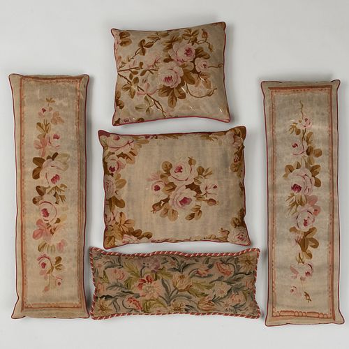 Group of Five Aubusson Style and Needlework Pillows