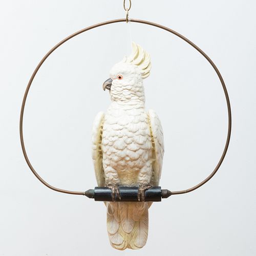 Glazed Pottery Model of a Cockatoo on Swing, Probably Copeland