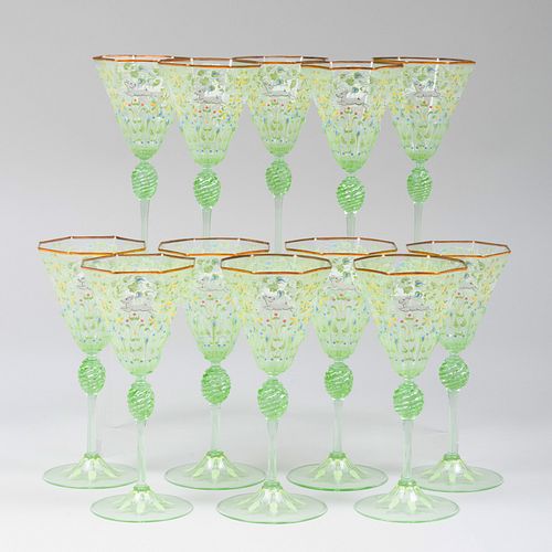Set of Twelve Pauly Murano Enameled Glass Goblets 