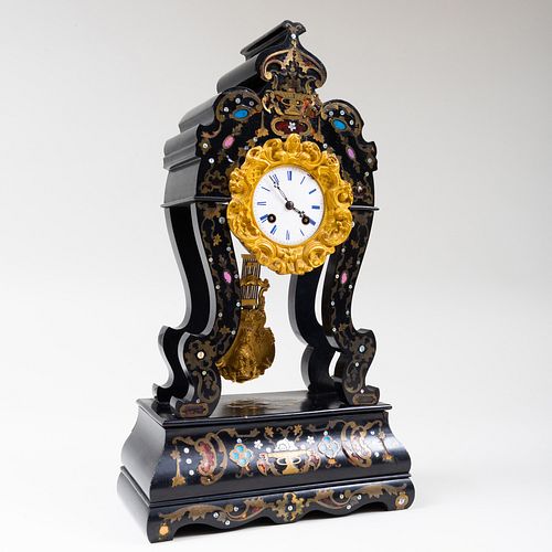 Inlaid Lacquer Bronze-Mounted Mantel Clock