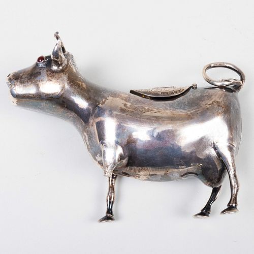 Silver Cow Form Creamer Inset with Cabochon Eyes