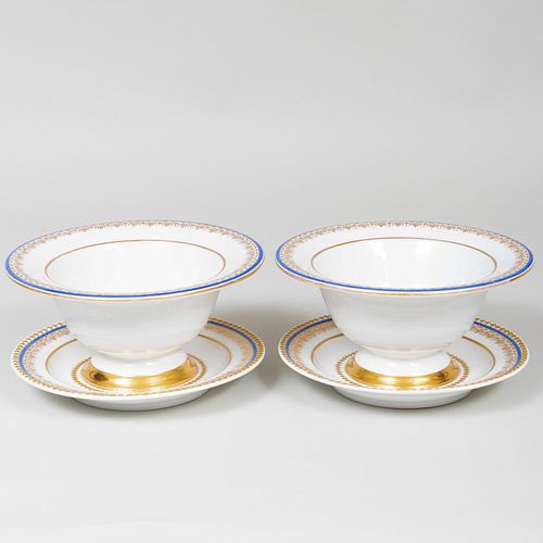 Pair of KPM Porcelain Serving Bowls with Fixed Underplates