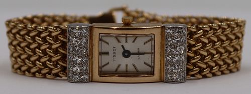 JEWELRY. Tissot Sapphir 14kt Gold & Diamond Watch
