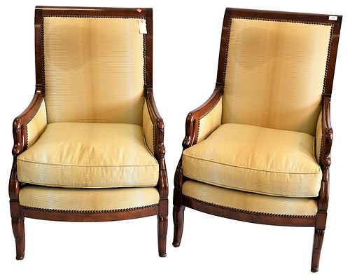 Pair of French Style Mahogany Chairs, height 40 inches, width 25 inches.