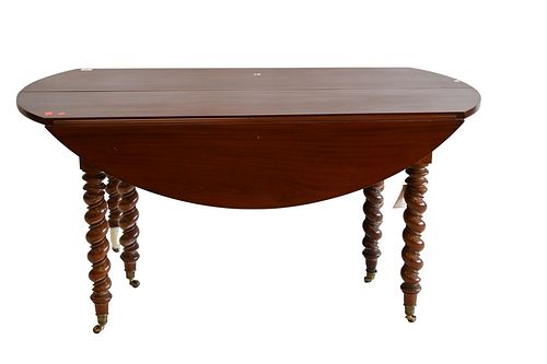 Mahogany Drop Leaf Table, on spiral turned legs, height 28 inches.