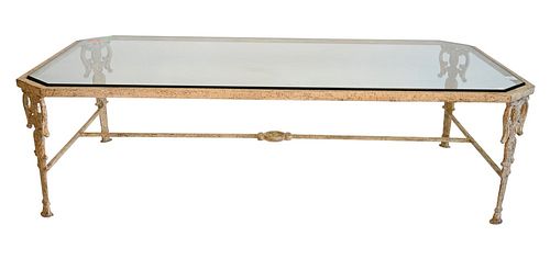 Minton Spidell Iron and Glass Coffee Table, having eight sides, height 17 inches, top 32" x 60".