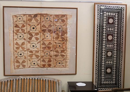 Group of Four South Pacific Beaten Bark Tapa Cloths, two from Western Samoa, one from Fiji, along with Samoan Barkcloth wrapper, three framed, largest