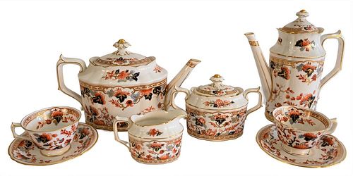 28 Piece Royal Crown Derby Tea Service for 12, to include 12 tea cups, 12 saucers, teapot, coffee pot, creamer along with covered sugar, height of cof