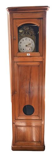 French Fruitwood Tall Clock, Grenier Cadet works, height 83 1/2 inches.