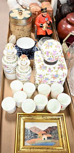 Large Lot, to include twelve Lomonosov Russian porcelain cups, a Lomonosov porcelain cup and saucer, a Russian porcelain rooster, a small pietra dura 