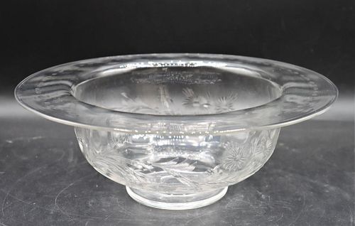 Steuben Engraved Footed Glass Bowl
