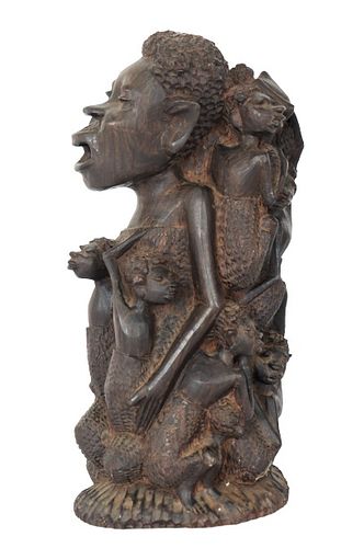 African Carved Ebony Sculpture of Mother and Child