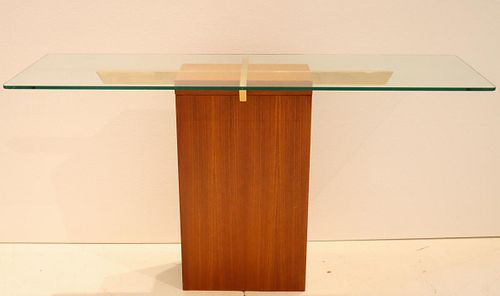 VTG Danish Teak Wood Sofa Table w Tempered Glass