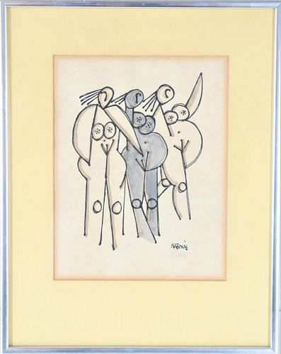 Three Female Nudes, Signed Colored Lithograph