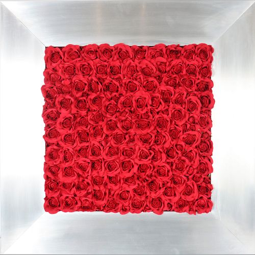 Red Silk Roses in Aluminum Frame