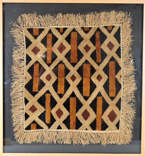African Kuba Hand Woven Textile, Framed