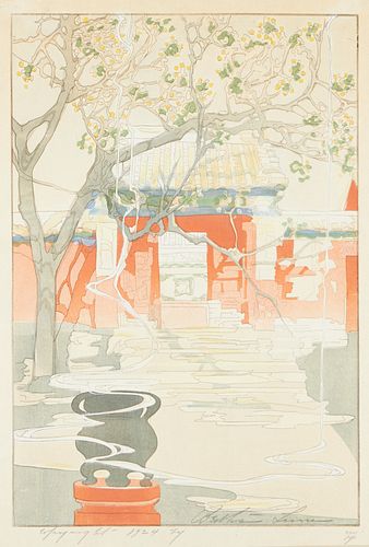 Bertha Lum "Chofu" Woodcut Print on Paper 1924