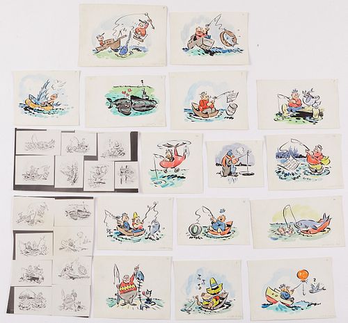 George Lichty 15 Cartoon Panels Original Drawings