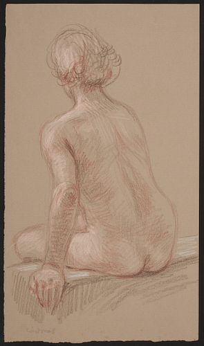 Paul Cadmus Seated Nude Back View Crayon on Paper