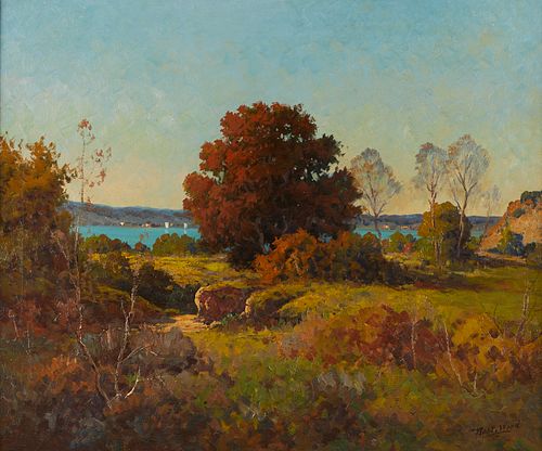 Robert William Wood "Lake Medina, Texas in Autumn" Oil on Canvas