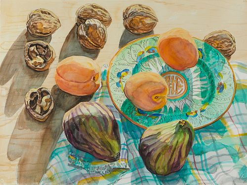 Janet Fish "Figs and Apricots" Still Life Watercolor