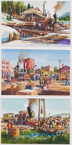 Grp: 3 Lloyd Harting Trains Watercolors