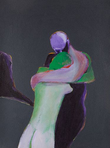 Fritz Scholder Couple Embracing Oil on Paper