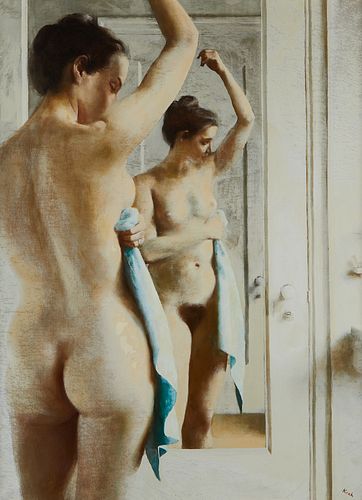 John Koch "Nude (After the Bath)" Oil on Canvas