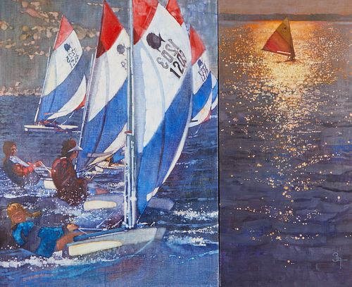 Bernie Fuchs "Sailing" Oil on Canvas Diptych
