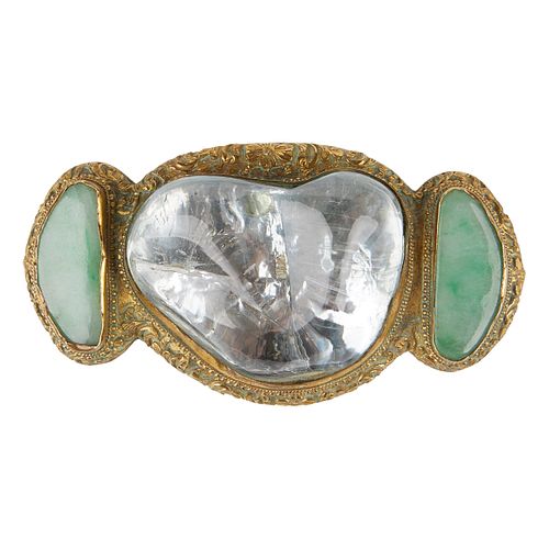 Chinese Buckle Inlaid Topaz & Chrysoprase