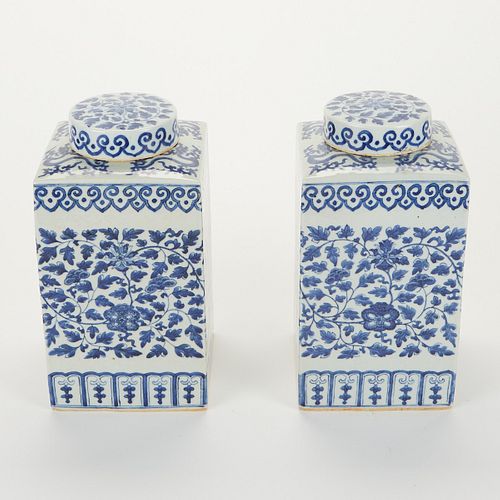Pair of Chinese Export Blue & White Porcelain Ginger Jars