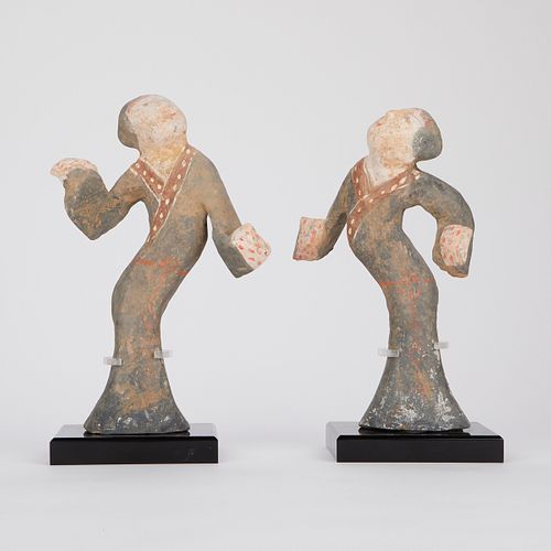 Pair Chinese Terracotta Tomb Figures Dancing